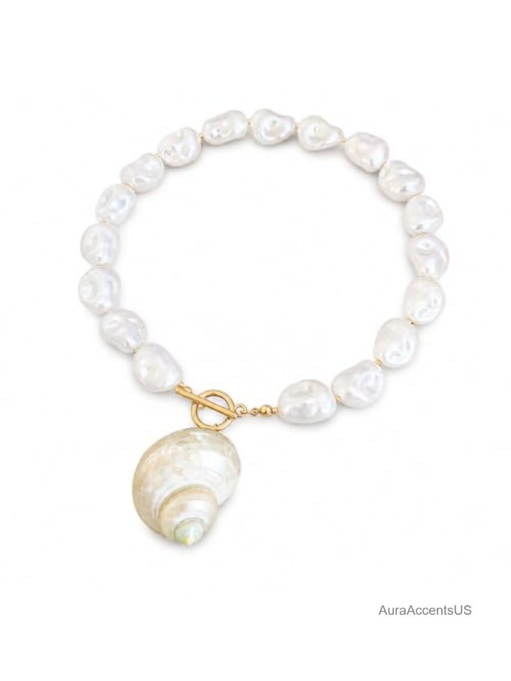 Faux Pearl Shell Pendant Necklace Baroque Statement Choker Coastal Jewelry